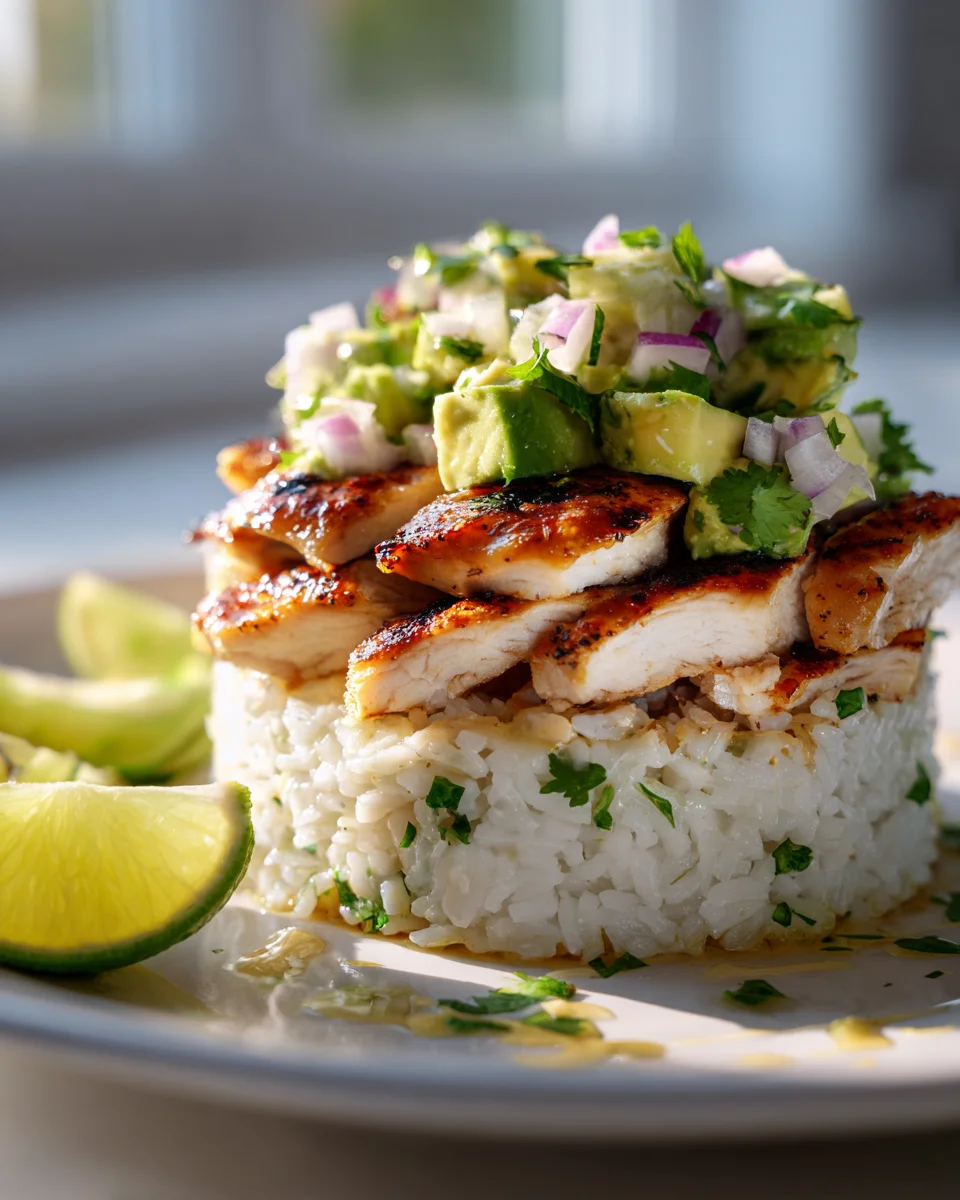 Honey Lime Chicken Avocado Rice Stack: Flavorful & Easy
