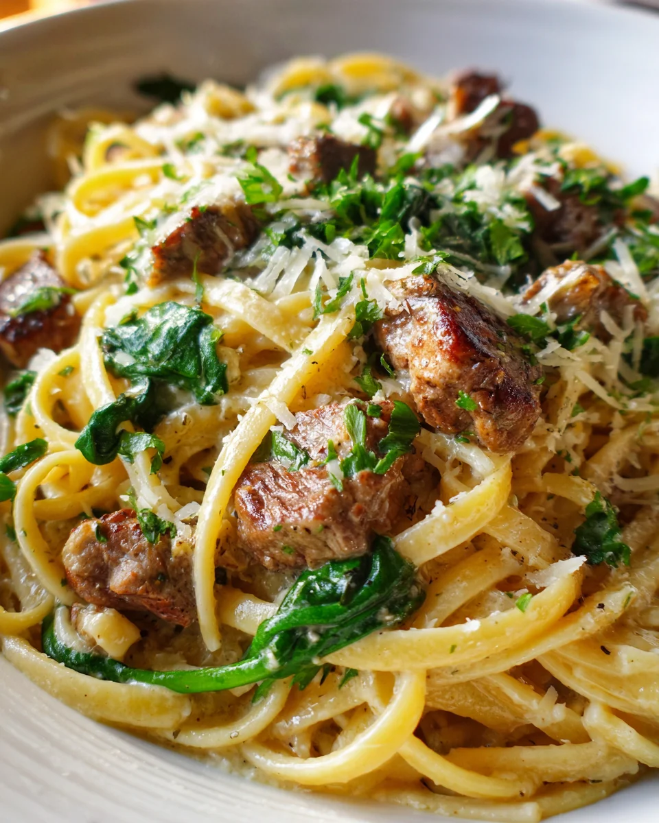 Creamy Cowboy Butter Steak Linguine with Spinach