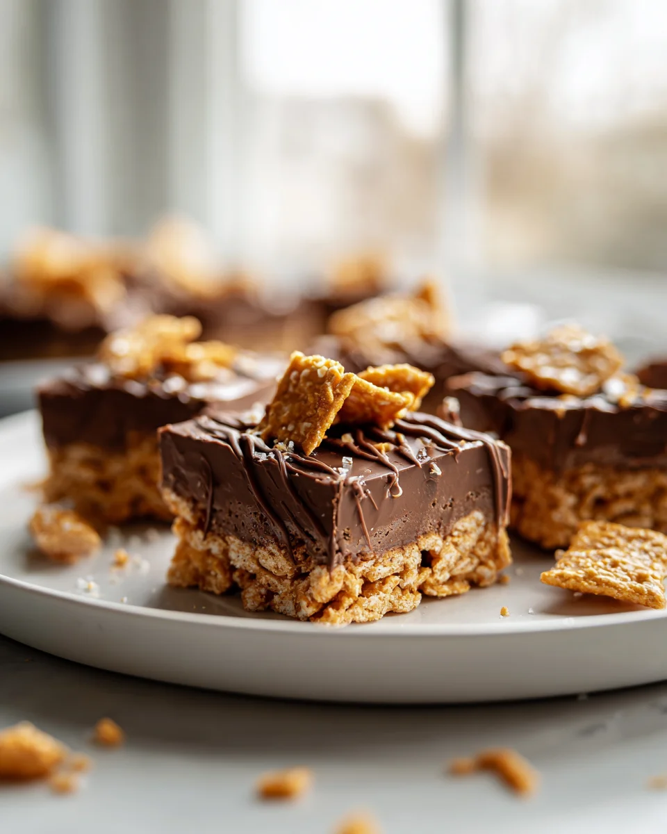 Easy No-Bake GF Honey Chex Chocolate Peanut Butter Bars