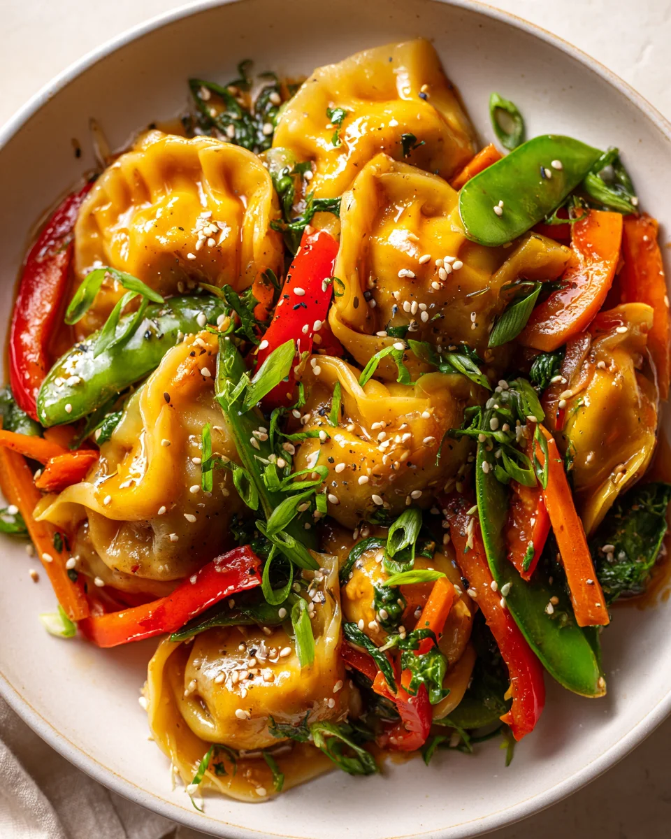 Dumpling Stir Fry with Veggies & Garlic Sauce Delight