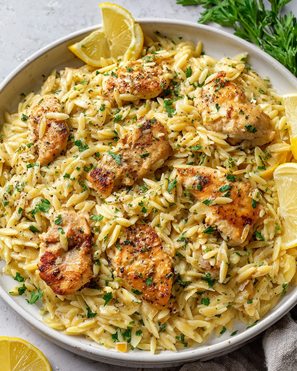 Delicious Creamy Lemon Chicken & Orzo Skillet Dinner
