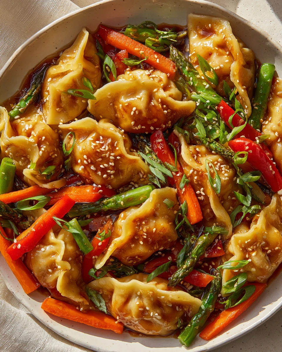 Dumpling Stir Fry with Veggies & Garlic Sauce Delight