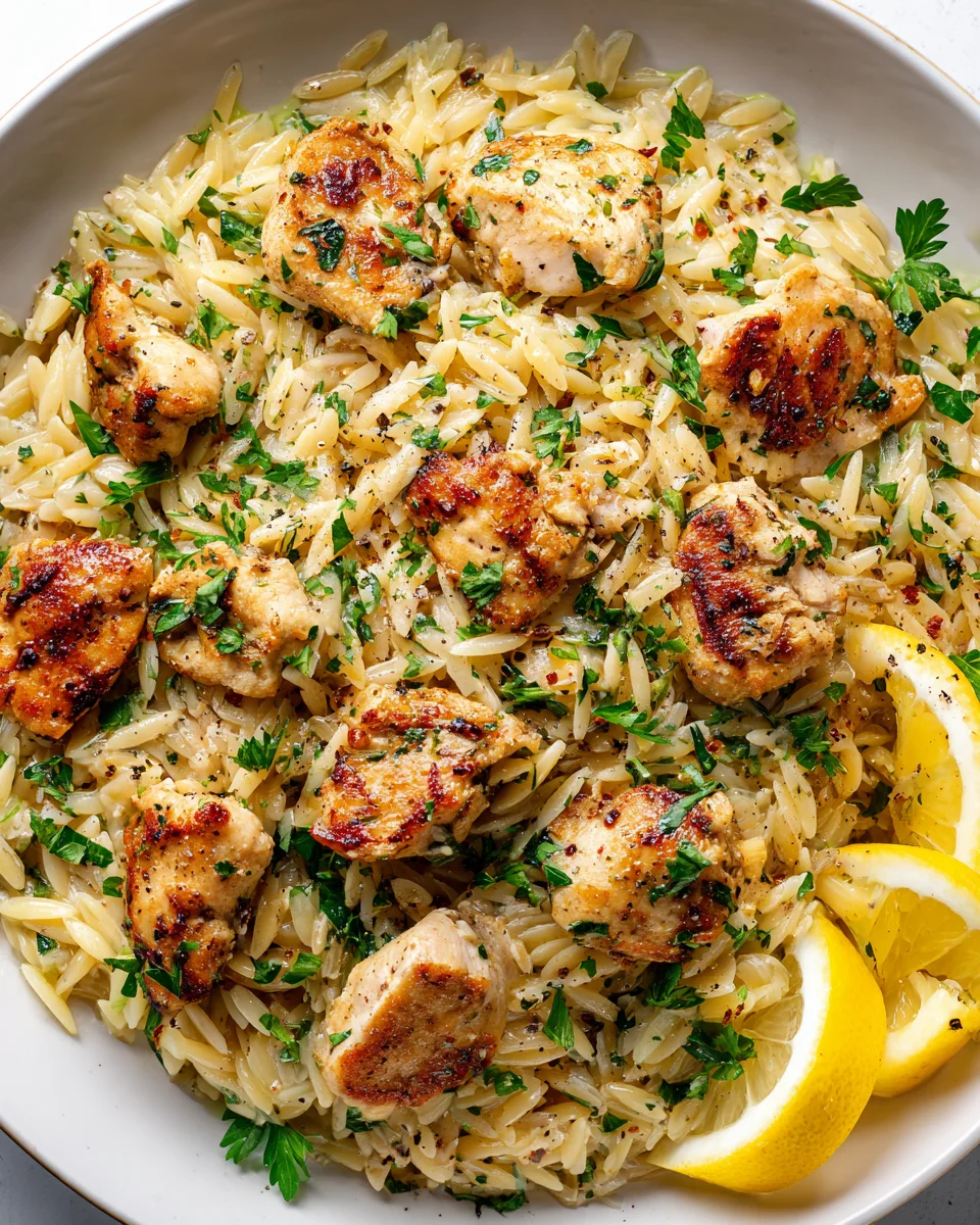 Delicious Creamy Lemon Chicken & Orzo Skillet Dinner