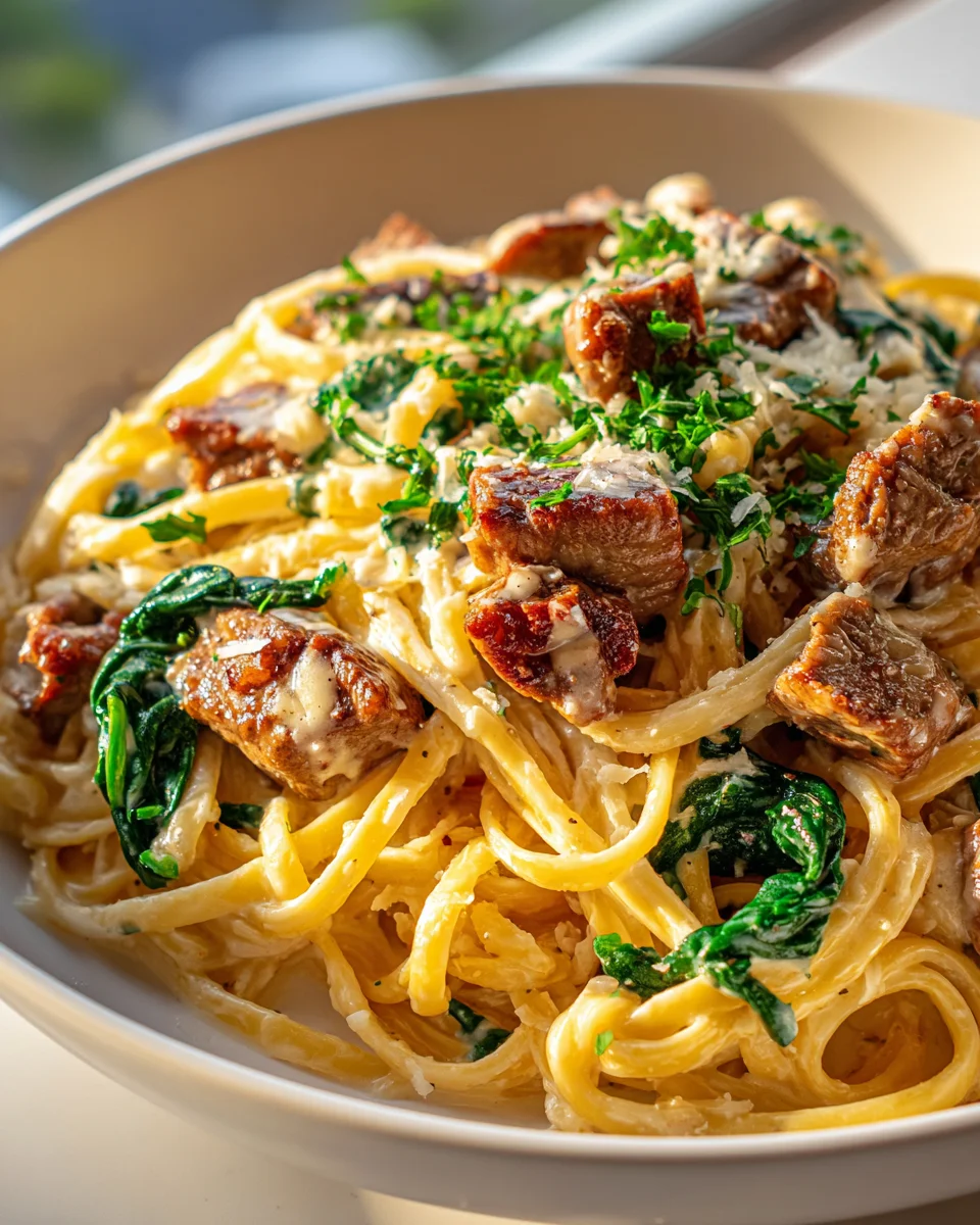 Creamy Cowboy Butter Steak Linguine with Spinach