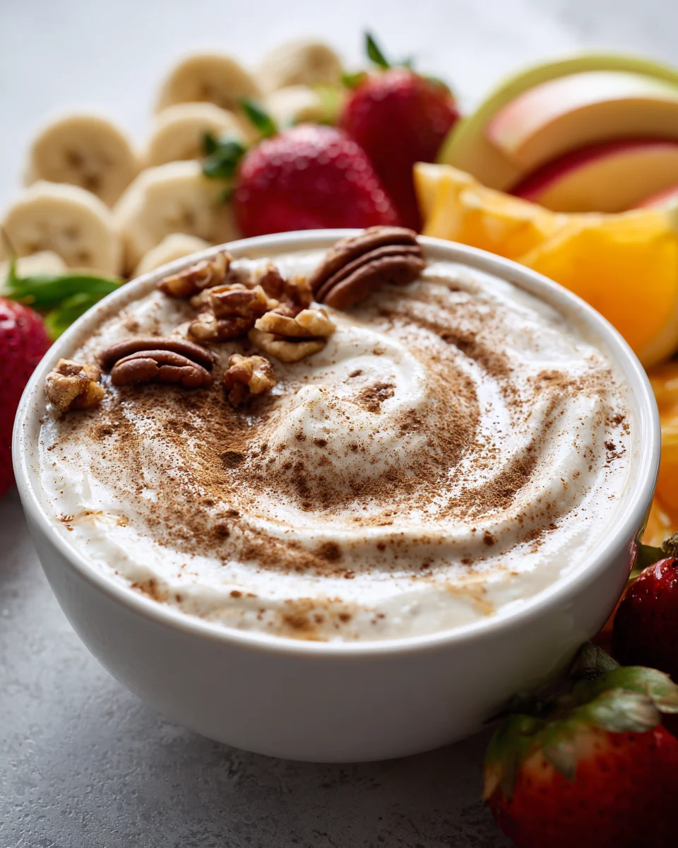 Healthy Greek Yogurt Cinnamon Roll Dip with Fruit Dippers