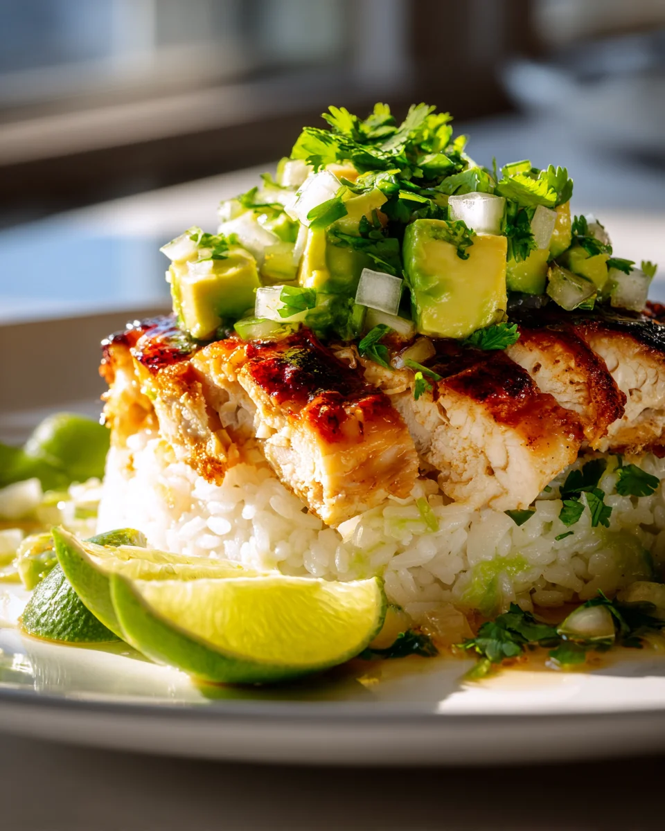 Honey Lime Chicken Avocado Rice Stack - Quick & Healthy