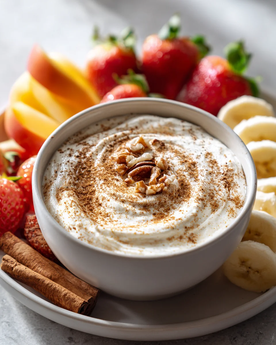Healthy Greek Yogurt Cinnamon Roll Dip with Fruit Dippers