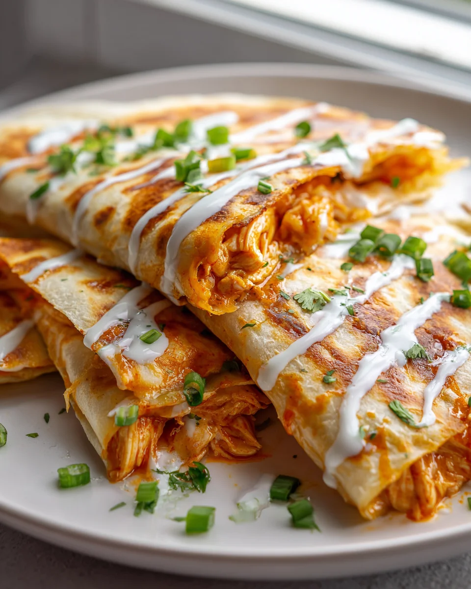 Buffalo Chicken Quesadillas with Ranch Drizzle - Quick & Tasty!