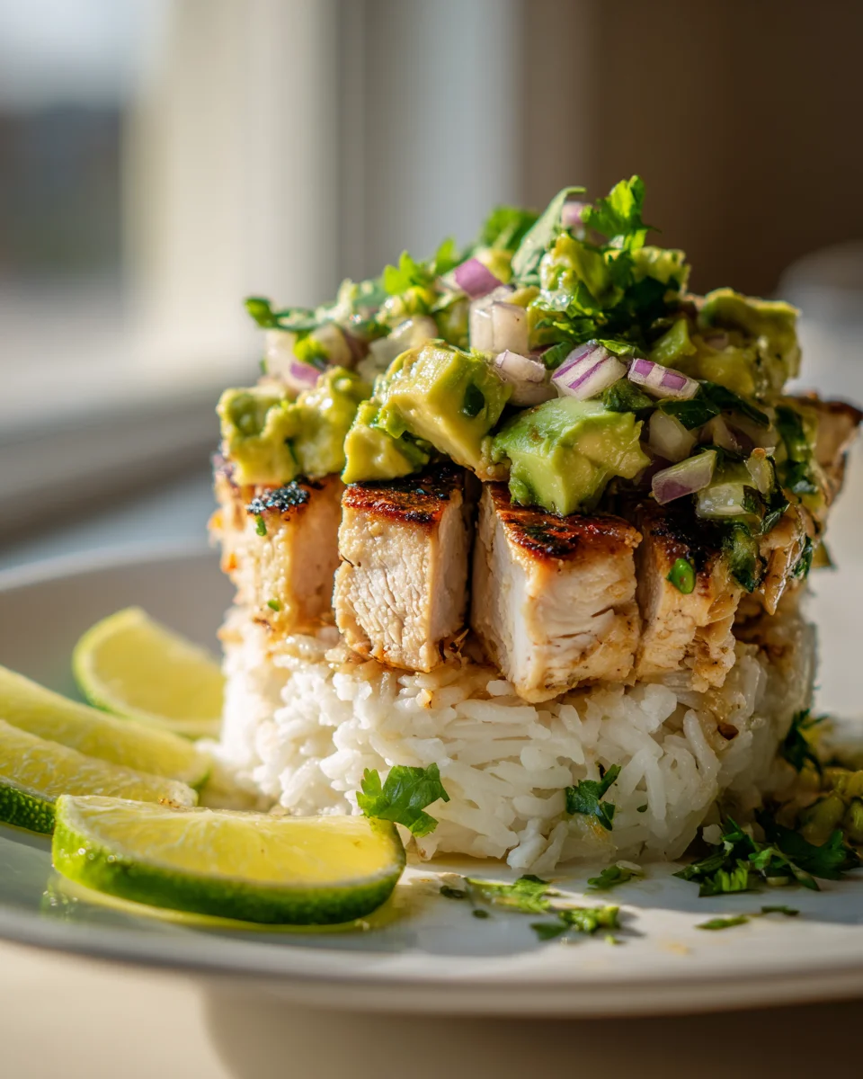 Honey Lime Chicken Avocado Rice Stack - Quick & Healthy