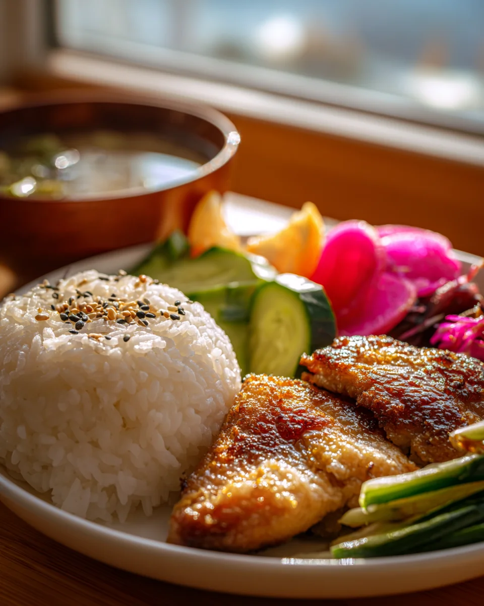 Healthy Japanese Breakfast Bento Box With Fish & Rice