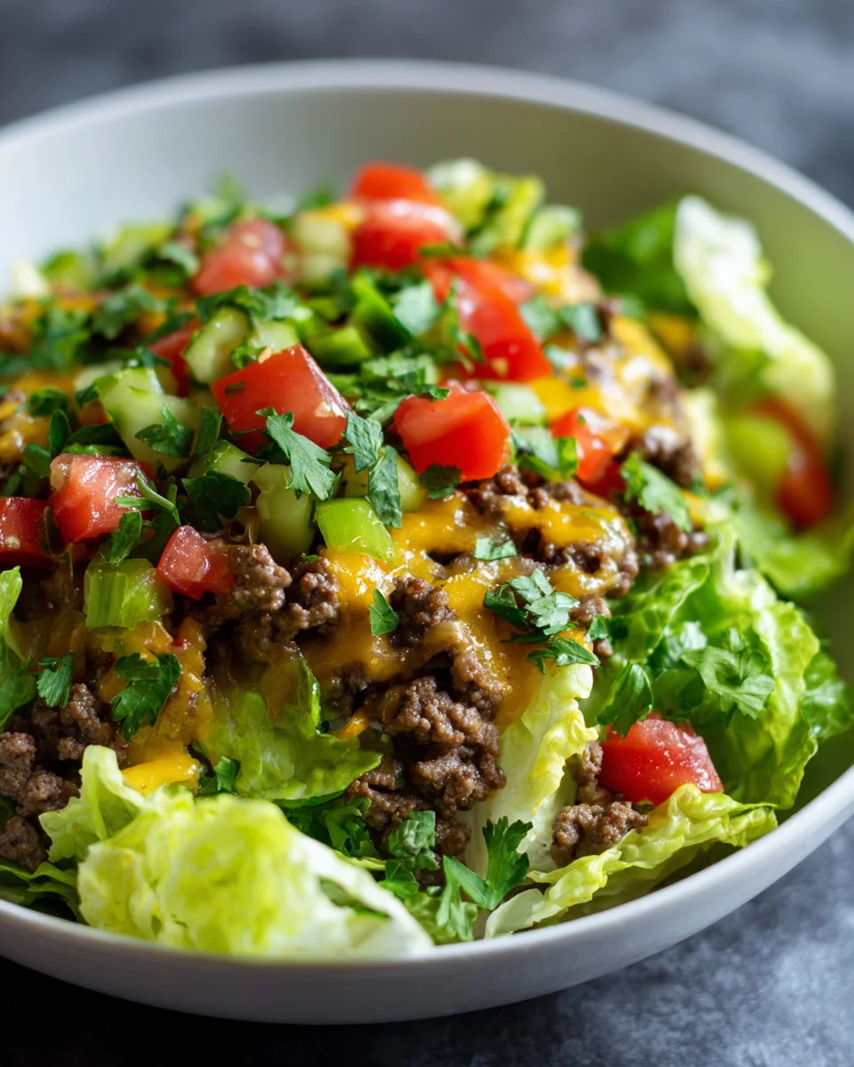 Delicious Low Carb Cheeseburger Lettuce Bowl Recipe!