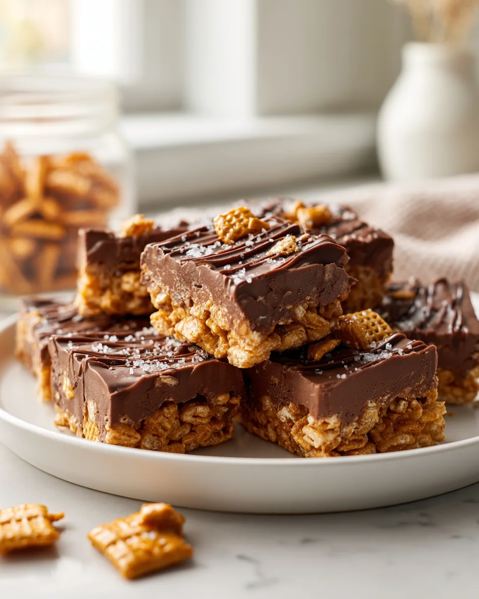 Easy No-Bake GF Honey Chex Chocolate Peanut Butter Bars