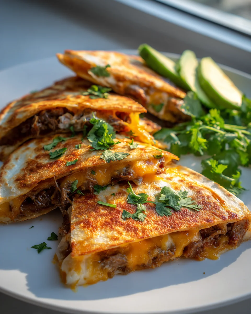 Irresistible BBQ Beef Bacon Ranch Quesadilla Wedges