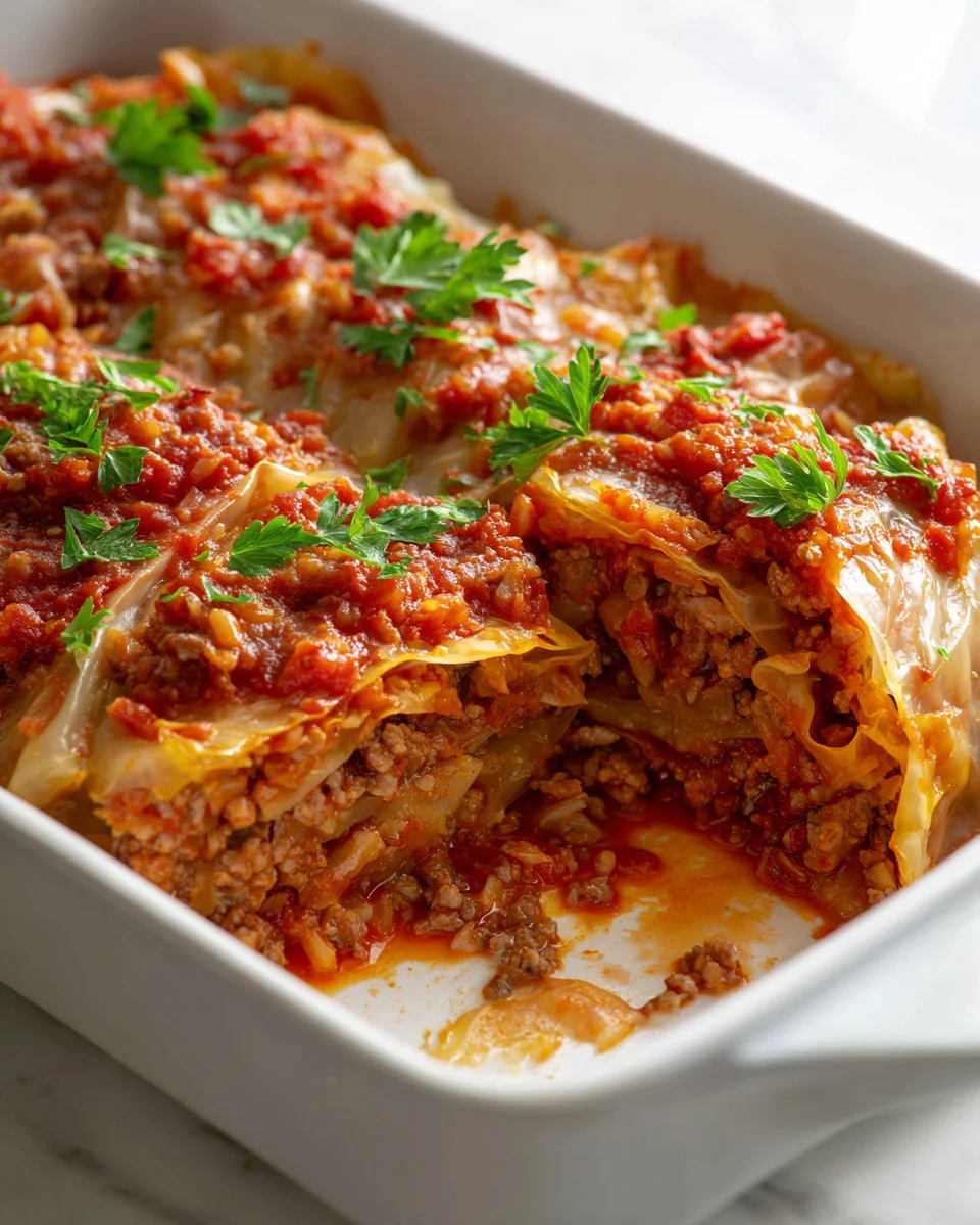 Delicious Cabbage Roll Casserole Bake with Tomato Sauce Recipe