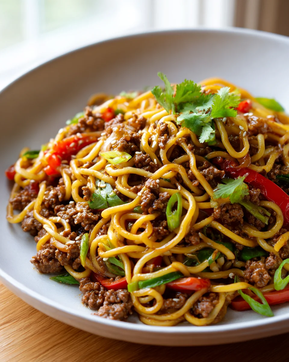 Korean Ground Beef Noodle Stir Fry with Sesame Oil Recipe