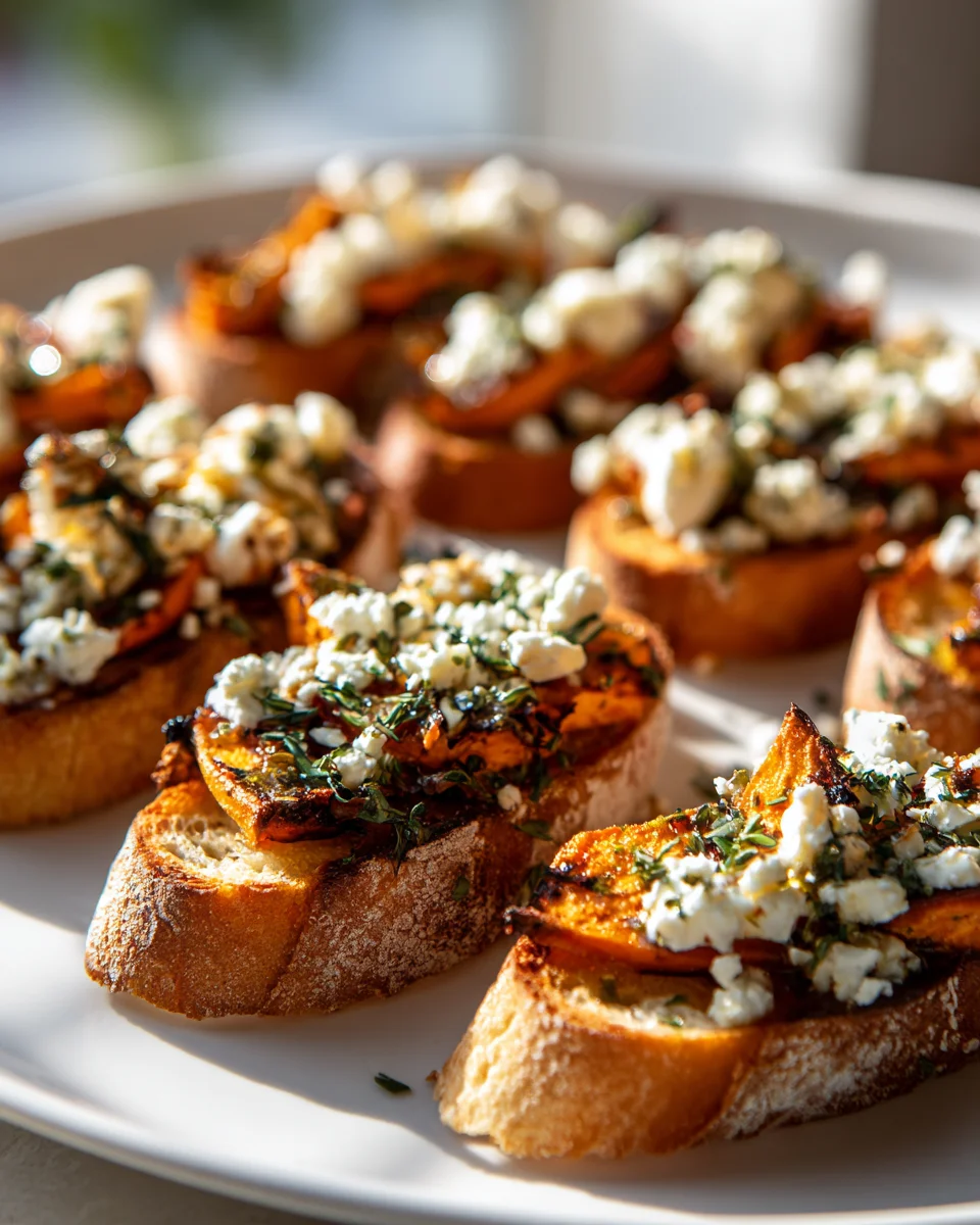 Honey Feta Sweet Potato Crostini with Herb Drizzle Recipe