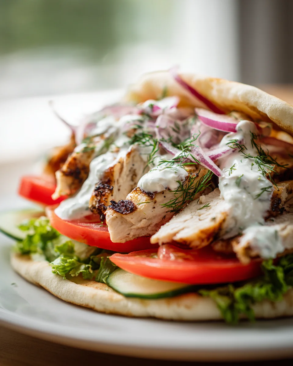 Savory Grilled Chicken Gyros with Creamy Garlic Sauce