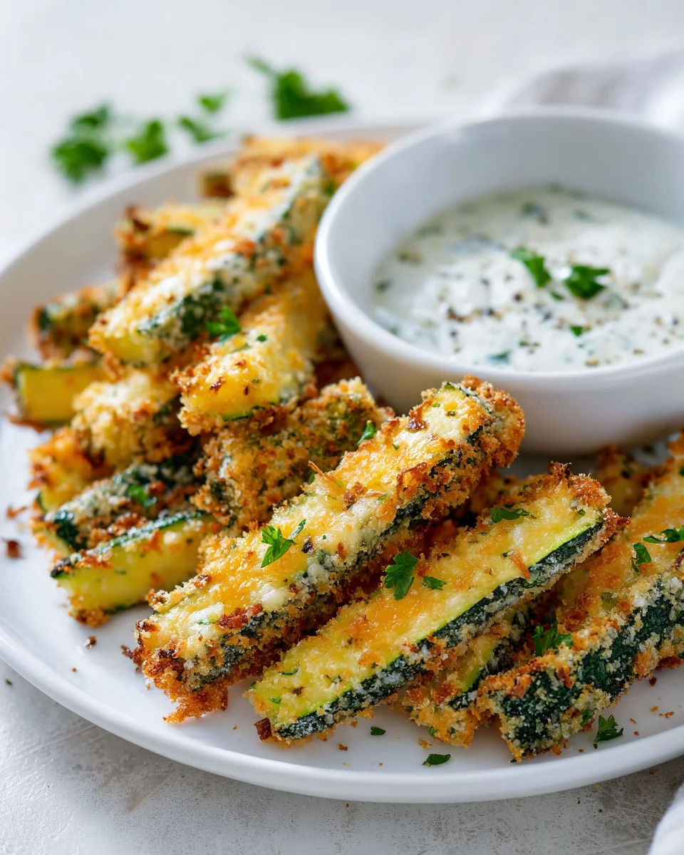 Crispy Baked Cheddar Zucchini Fries with Ranch Dip Recipe