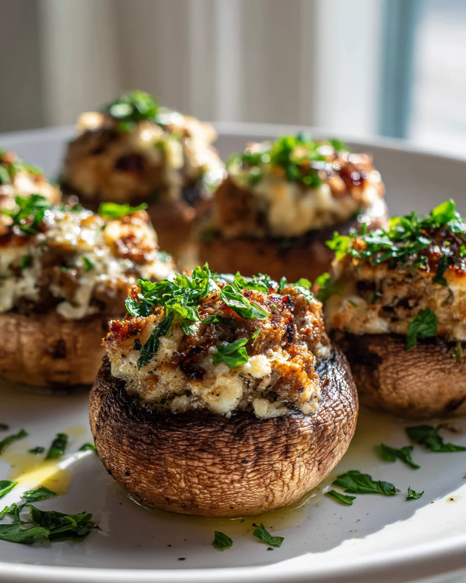Beef Ham and Cheese Stuffed Mushrooms with Creamy Filling Recipe
