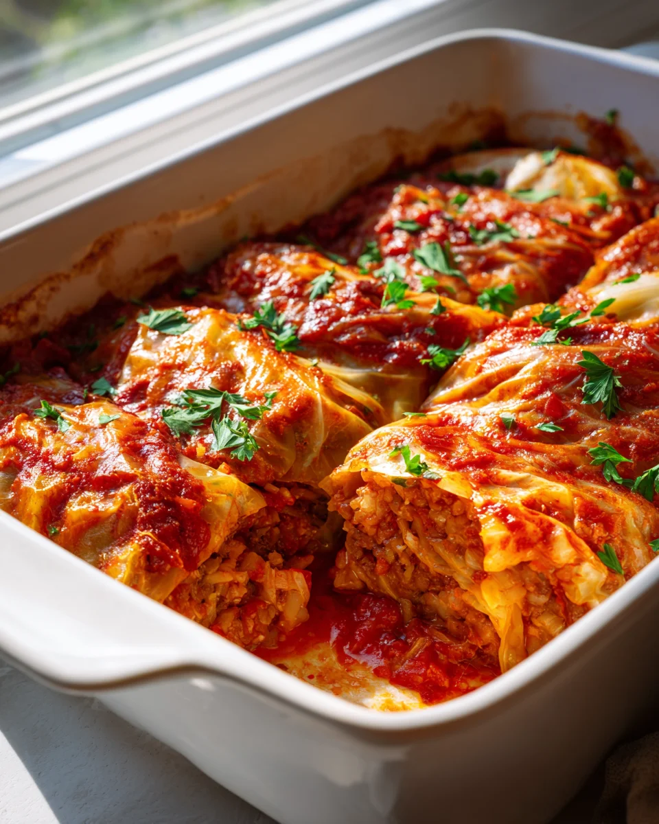 Delicious Cabbage Roll Casserole Bake with Tomato Sauce Recipe