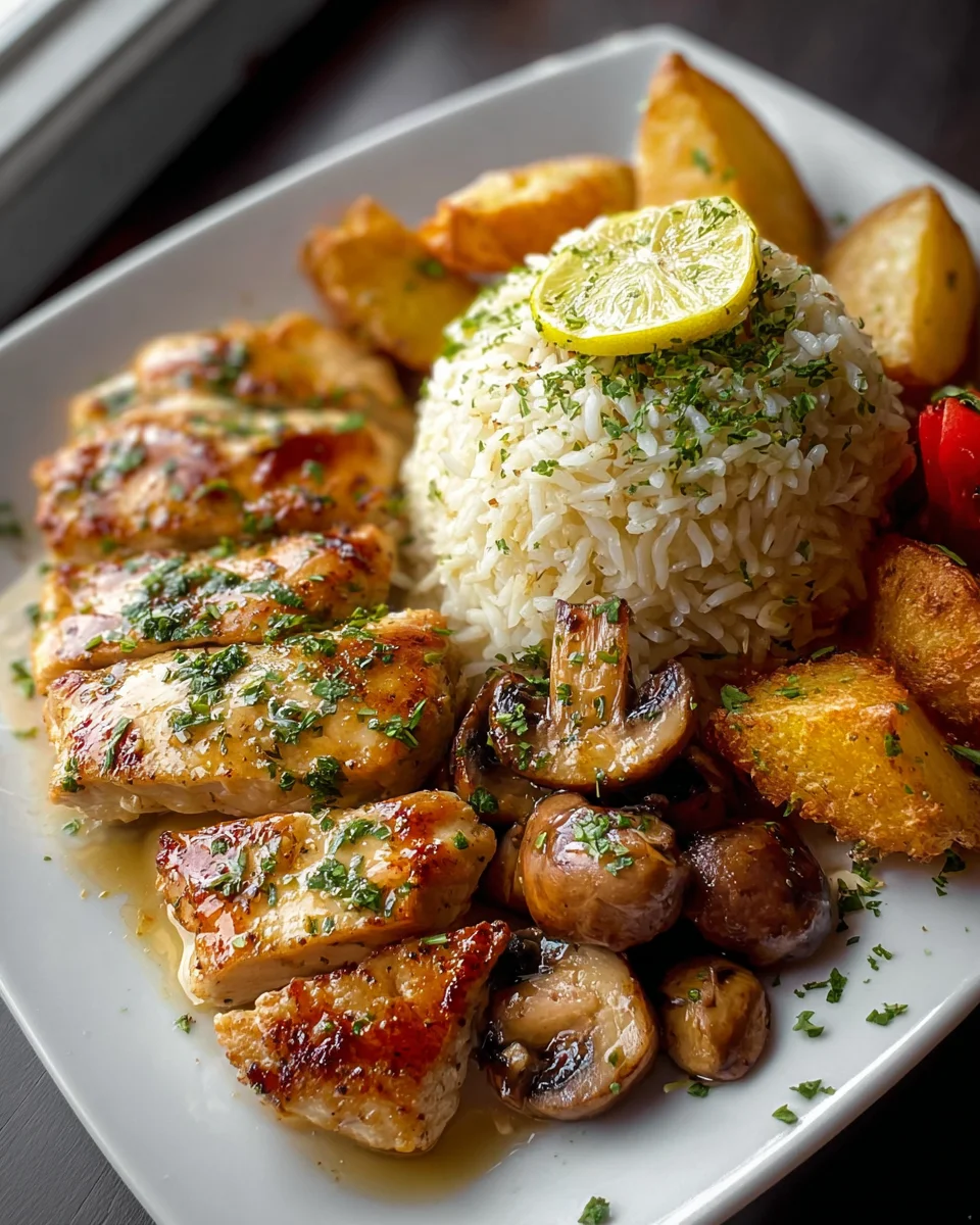 Savory Glazed Chicken with Herb Rice & Crispy Potatoes Recipe