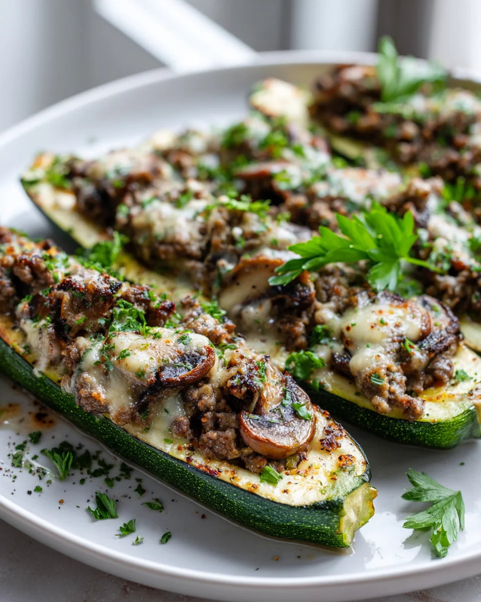Beef Tenderloin Mushroom Stuffed Zucchini Boats Recipe