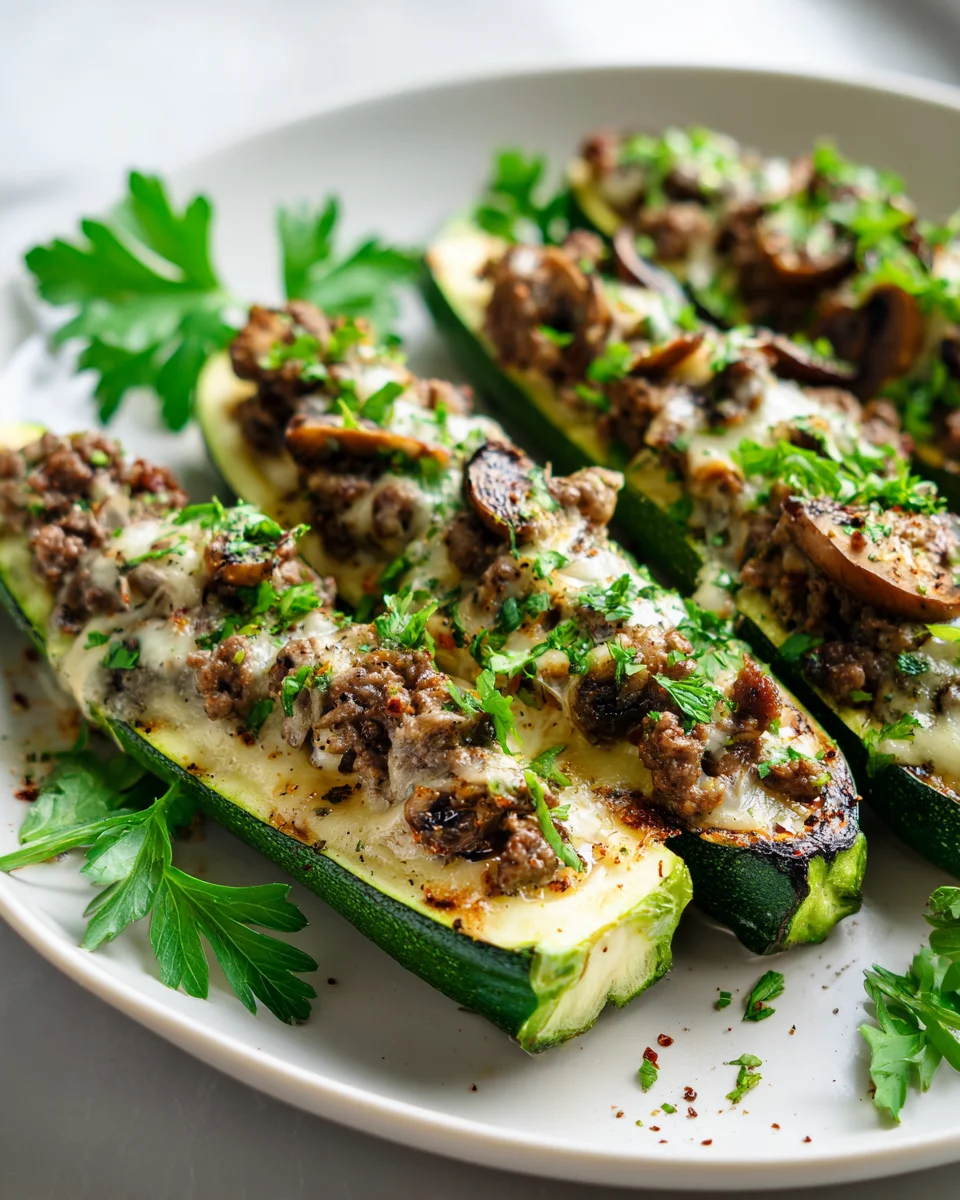 Beef Tenderloin Mushroom Stuffed Zucchini Boats Recipe