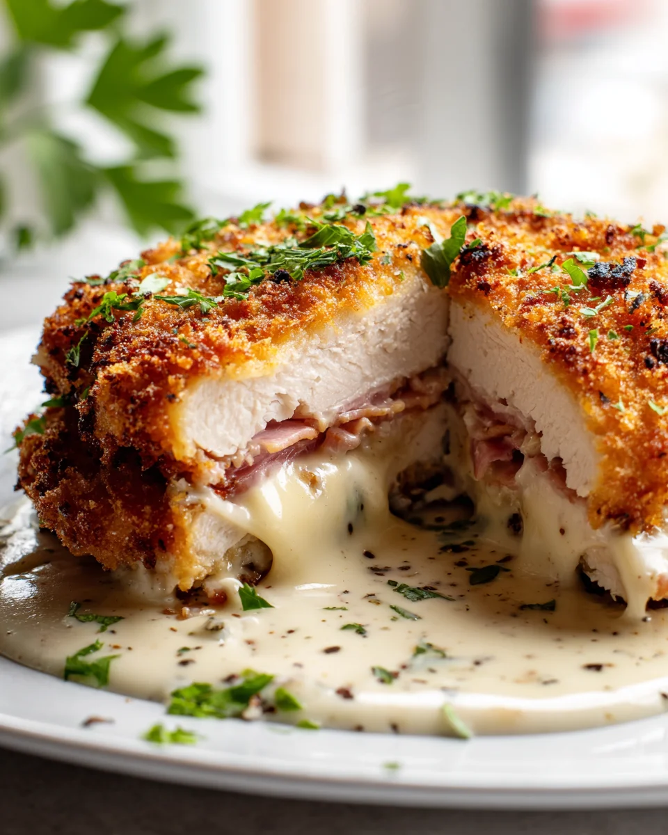 Golden Crispy Chicken Cordon Bleu Delight