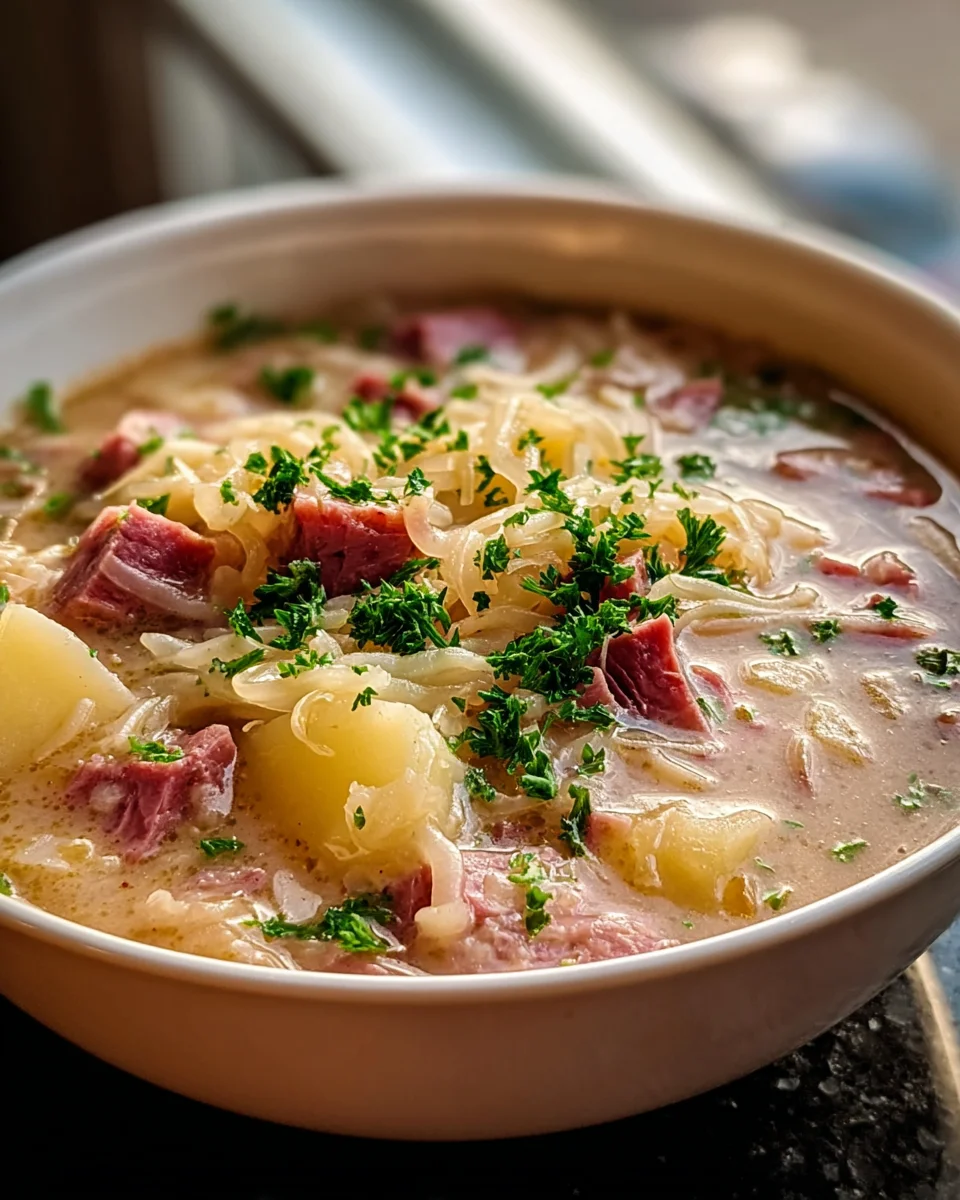 Creamy Reuben Soup Recipe with Beef and Swiss Cheese Delight