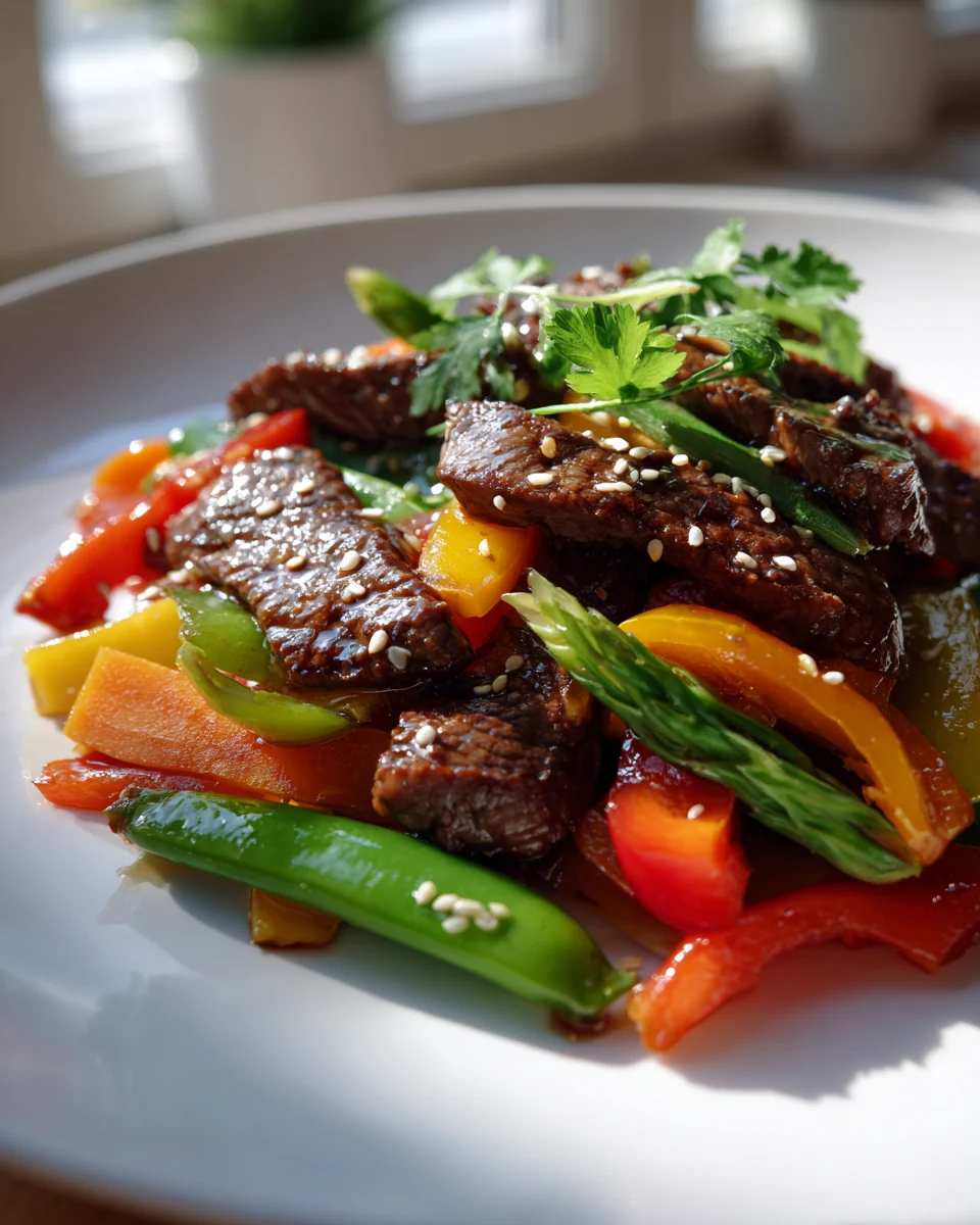 Delicious Teriyaki Pepper Steak with Colorful Veggies Recipe