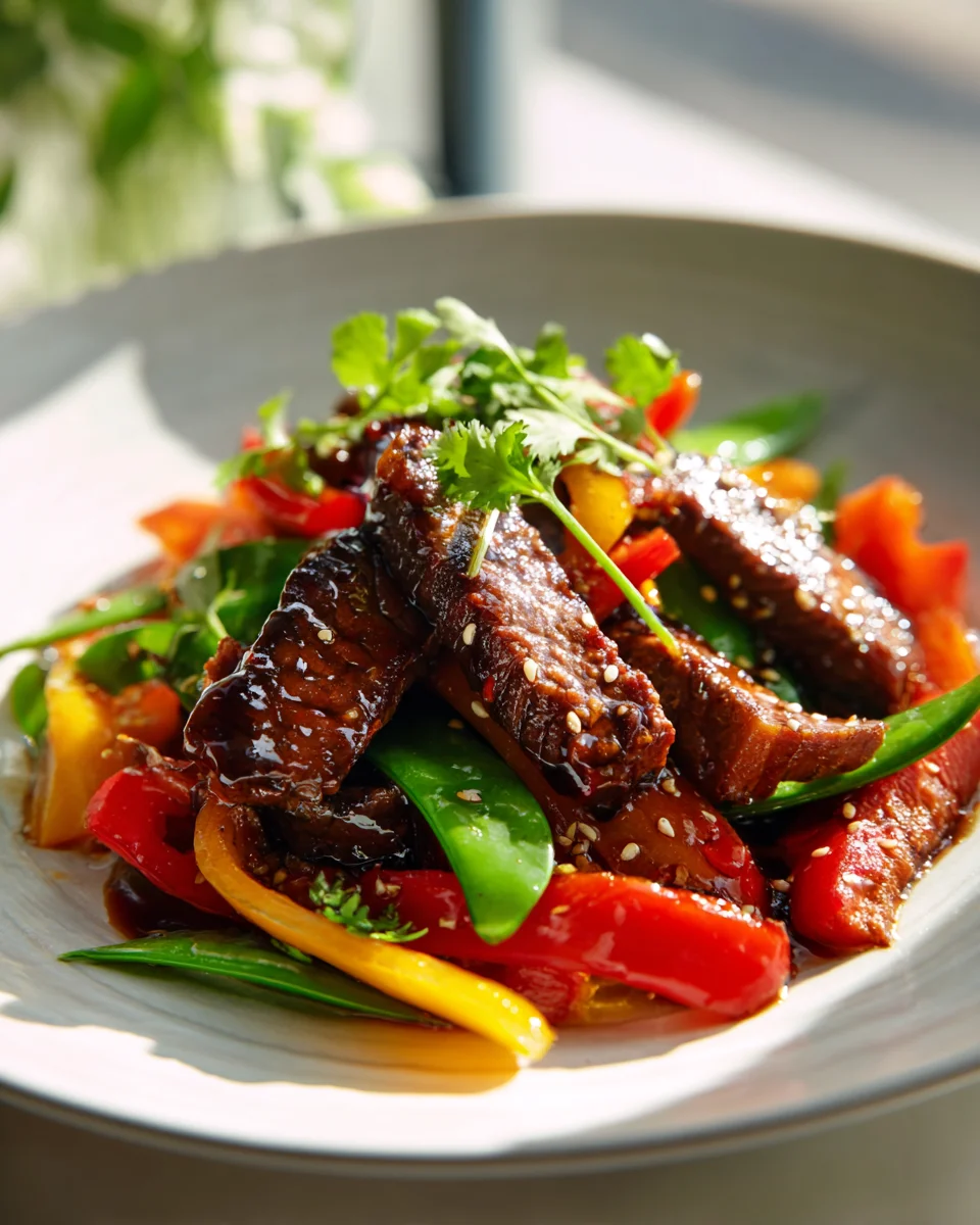 Delicious Teriyaki Pepper Steak with Colorful Veggies Recipe