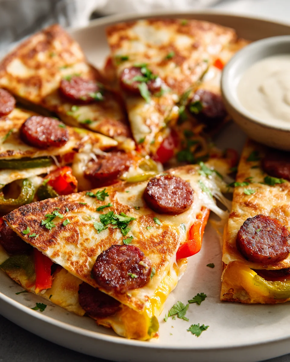 Cajun Beef Sausage Quesadillas with Melty Cheese Recipe