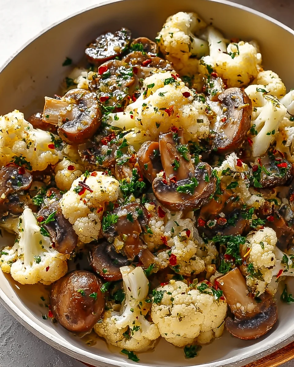 Garlic Mushrooms and Cauliflower Skillet
