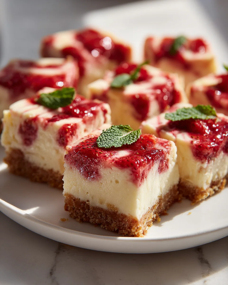 Irresistible Strawberry Swirl Cheesecake Bars
