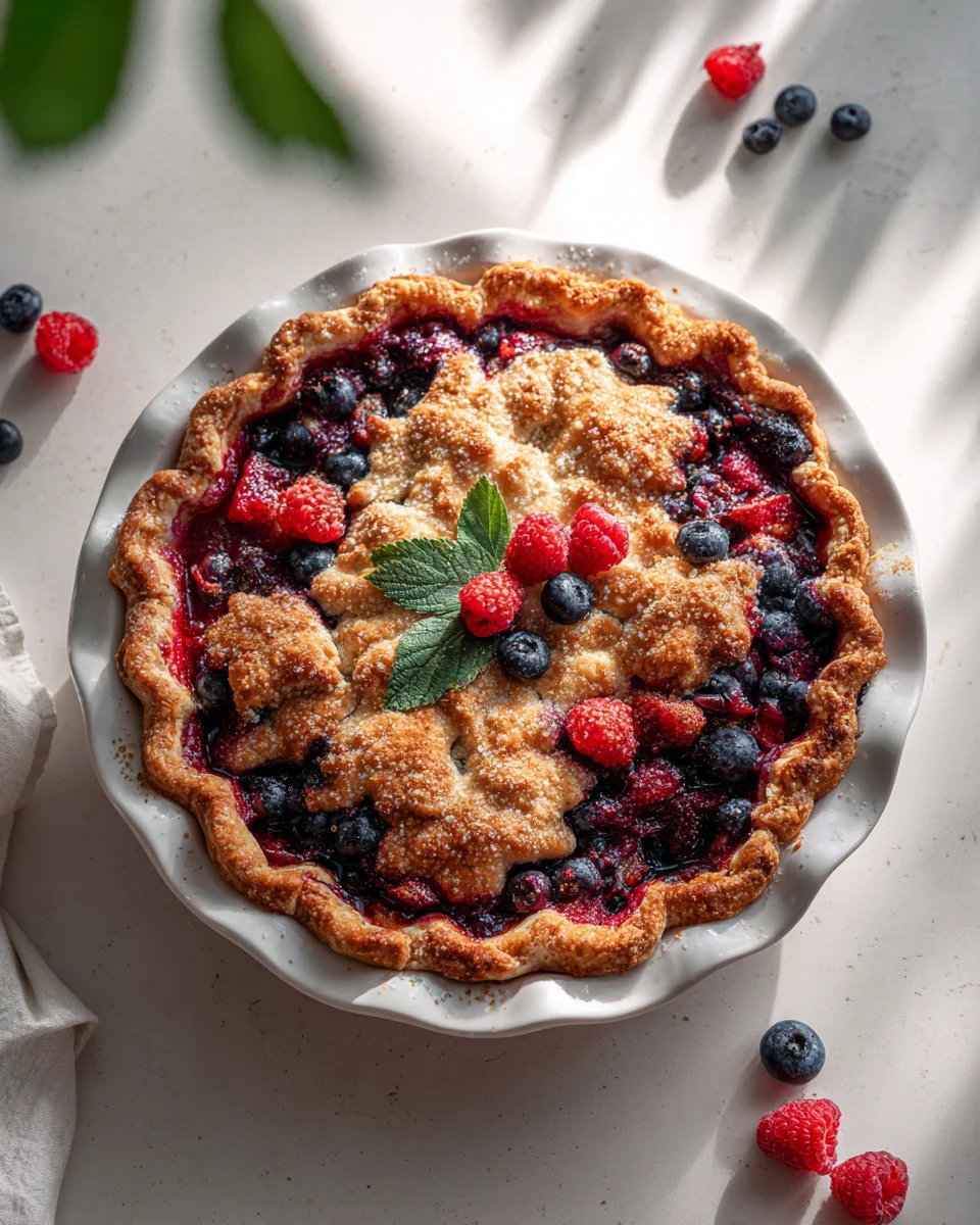 Sweet Berry-Rhubarb Dream Pie with Crumble Top