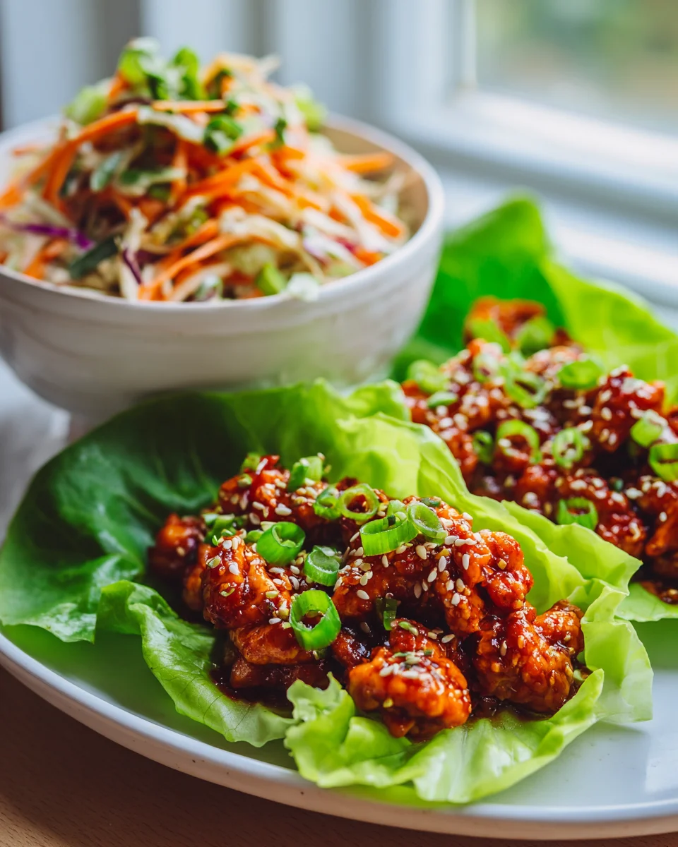 Fiery Korean Chicken Lettuce Wraps with Crunchy Slaw